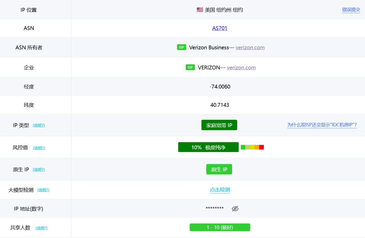 Ping0.cc查出来的极低风控分截图，证明这颗 IP 的含金量